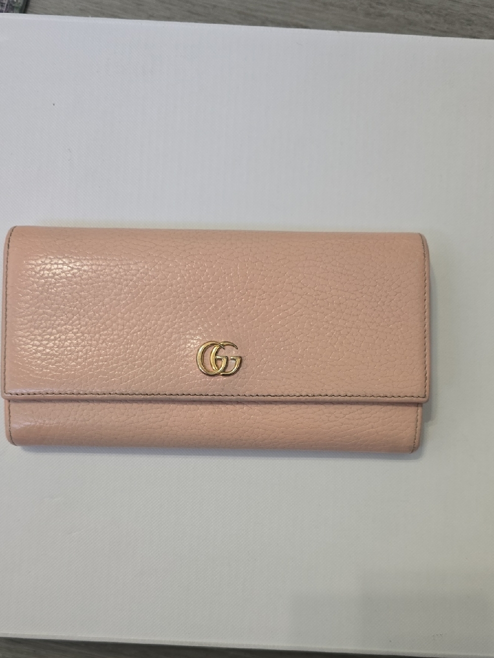 Gucci Blush Pink Pebbled Leather Continental Wallet with Gold GG